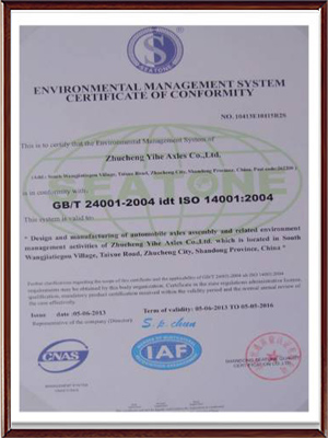 ISO 14001 environmental management system certificate of conformity